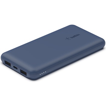 Acumulator extern Belkin Boost Charge 10000 mAh cu USB-C 15W - USB-A Duble - Cable USB-A la USB-C de 15cm, Albastru
