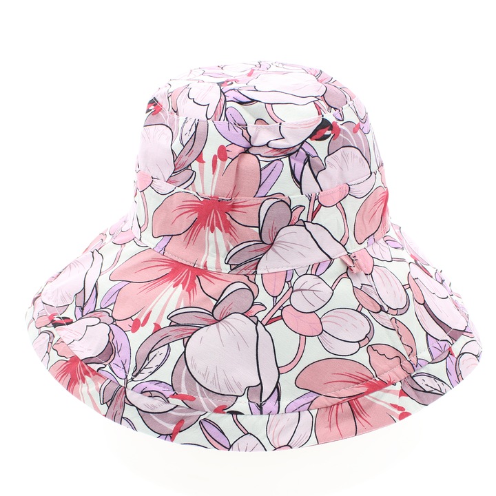 Дамска шапка, с голяма периферия, от 50% памук 50% полиестер, с две лица, един размер, Buticcochet, флорален принт, Visiniu - PAL1133