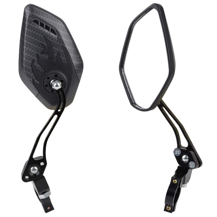 Set oglinzi retrovizoare reflectorizante, 2 bucati, pentru bicicleta, motocicleta sau scuter, prindere pe ghidon, rotire 360 grade, culoare negru