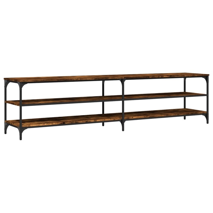 Comoda TV vidaXL, stejar fumuriu, 200x30x50 cm lemn prelucrat si metal, 22 kg