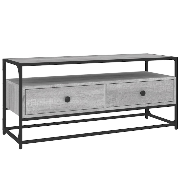 Comoda TV Zakito Europe, lemn, 2 sertare, gri sonoma, 100x35x45cm