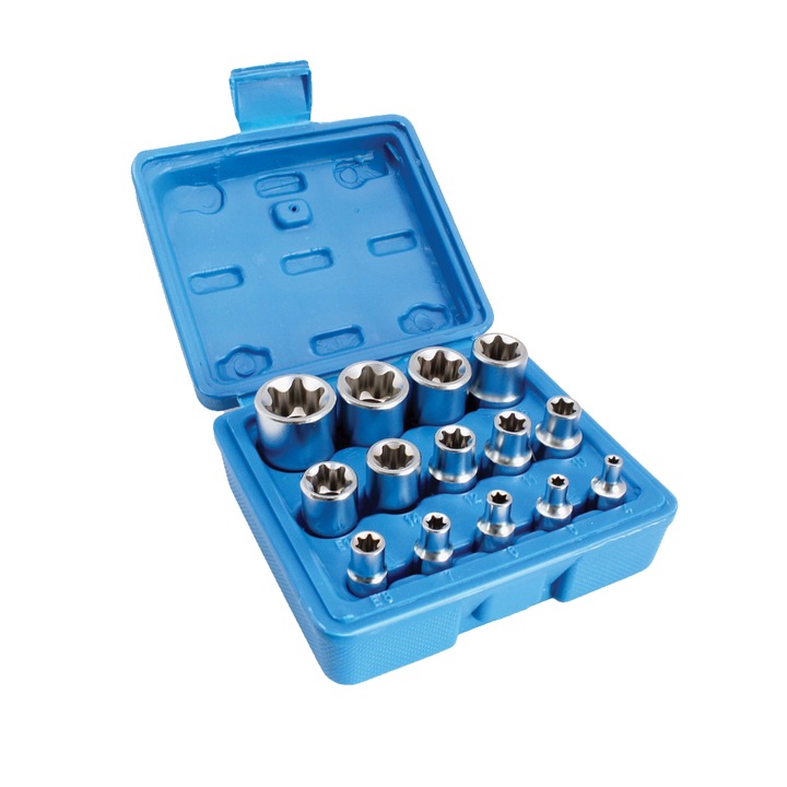 Trusa cheie tubulare tip E, 1/4"-3/8"-1/2" 14 piese, Satra