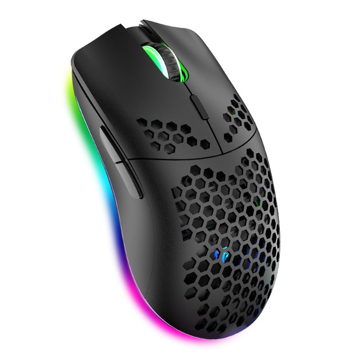 Vezeték nélküli játék egér, méhsejt kialakítás, 3200 DPI, RGB világítás, 7 programozható gomb