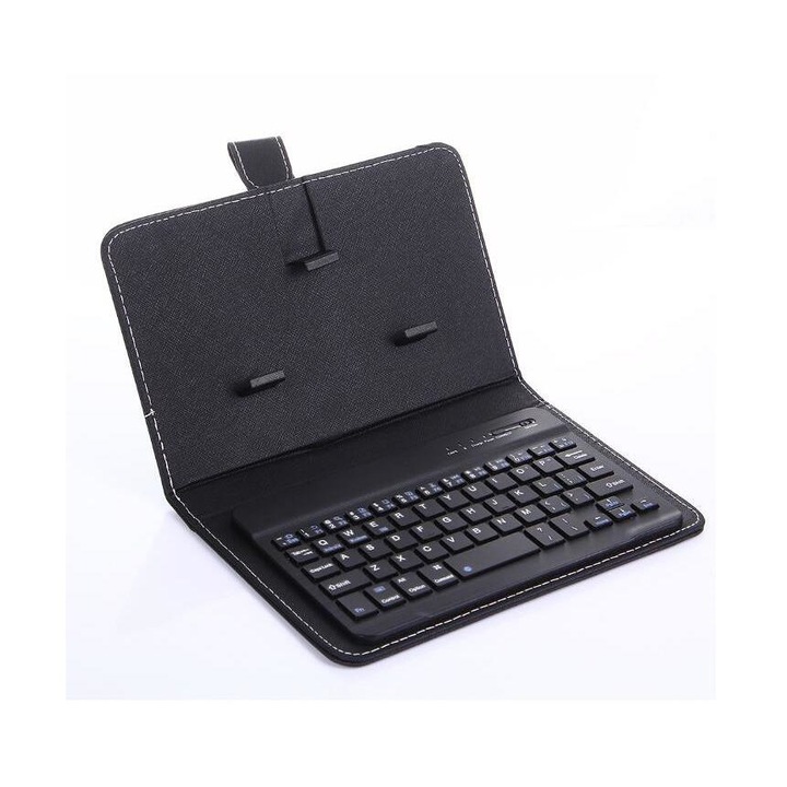 Husa cu Tastatura Bluetooth Universala, Piele PU, Suport Integrat, Negru, 22x14cm