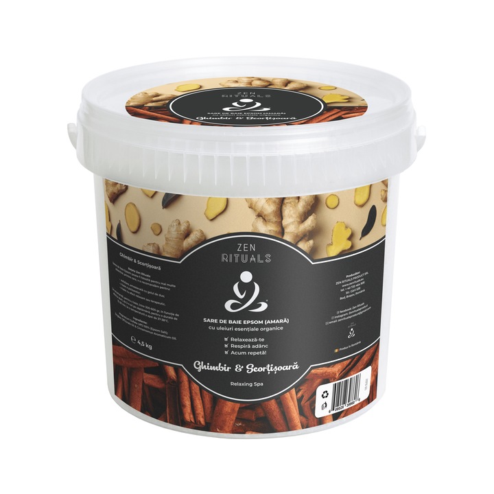 Sare de Baie Epsom (amara) cu ulei esential de Scortisoara si Ghimbir, Zen Rituals, 4,5 kg