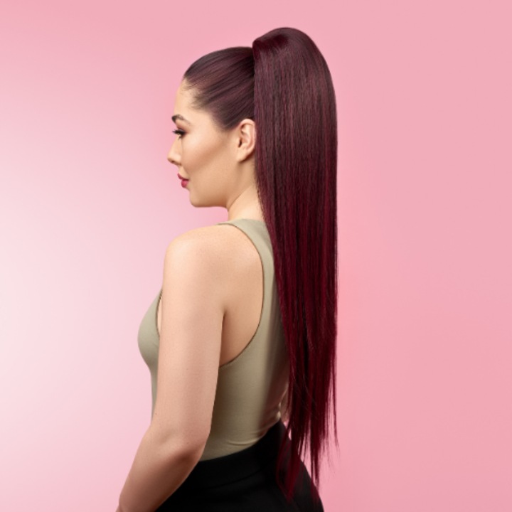 Coada Extensie Par, Dreapta, Celebra, 100% Fibra Kanekalon, "Bella", Roscat Burgundy, 71cm, 135gr