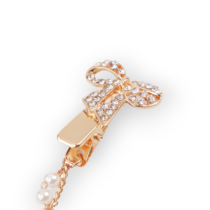 Brosa decorativa cardigan cu lant Crisalida, 16 cm Fundite aurii