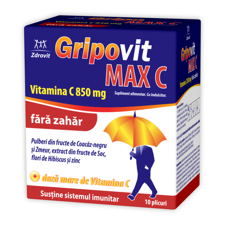 Gripovit MAX C fara zahar, Zdrovit, 10 plicuri