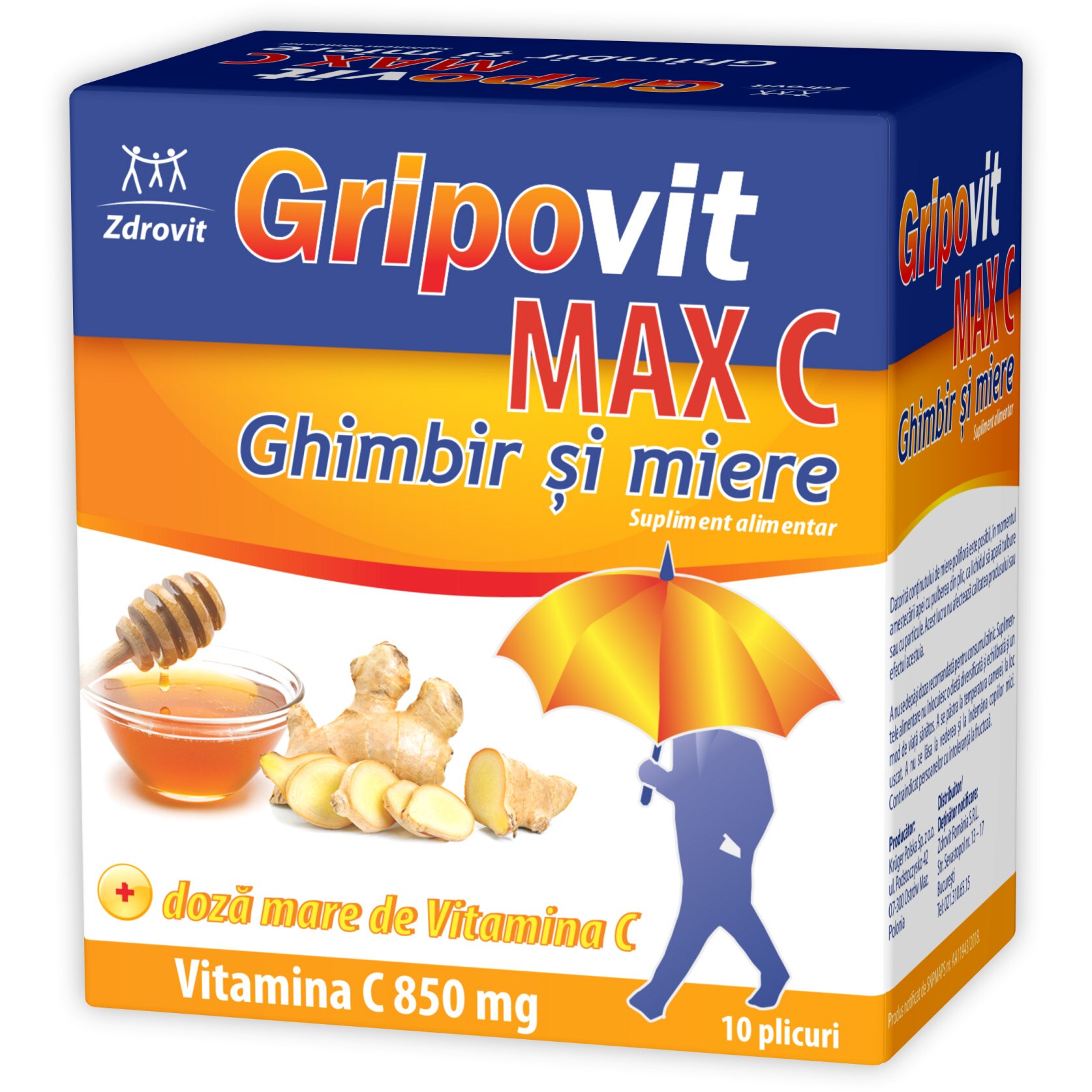 Gripovit MAX C ghimbir + miere, 10 plicuri