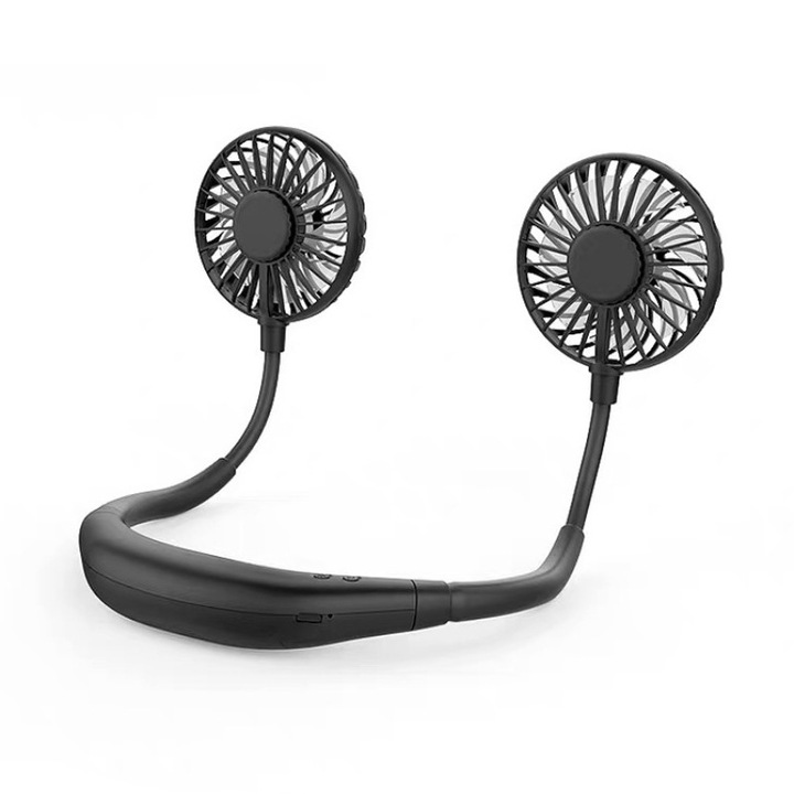 Ventilator portabil pentru gat, Mmgoqqt, USB, 2600mAh, 2W, 3,5 cm, Negru