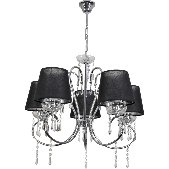 Lampa suspendata Nola Negro, Edylit, Metal/Sticla, 80 x 64 cm, Negru/Argintiu