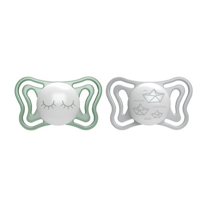 2 db szilikon fogszabályozó cumi készlet Chicco Physio Forma Light Glow in The Dark 156412, Multicolor 14+