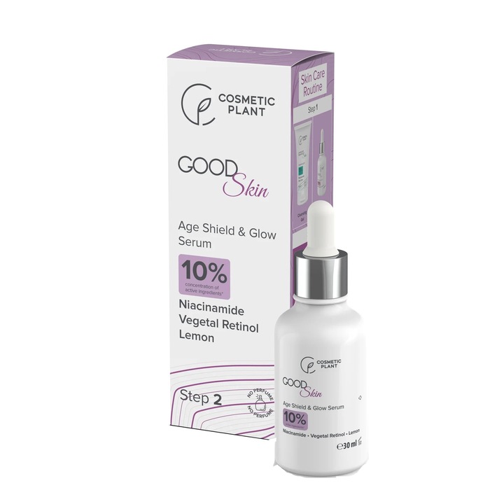 GOOD Skin – Age Shield & Glow Serum с ниацинамид, растителен ретинол и екстракт от лимон 30 ml