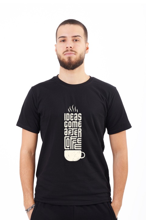 Tricou pentru barbati personalizat cu imagine Ideas come after coffee, Bumbac, Negru, M