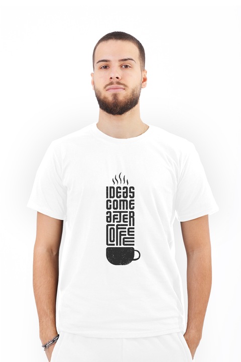 Tricou pentru barbati personalizat cu imagine Ideas come after coffee, Bumbac, Alb, M