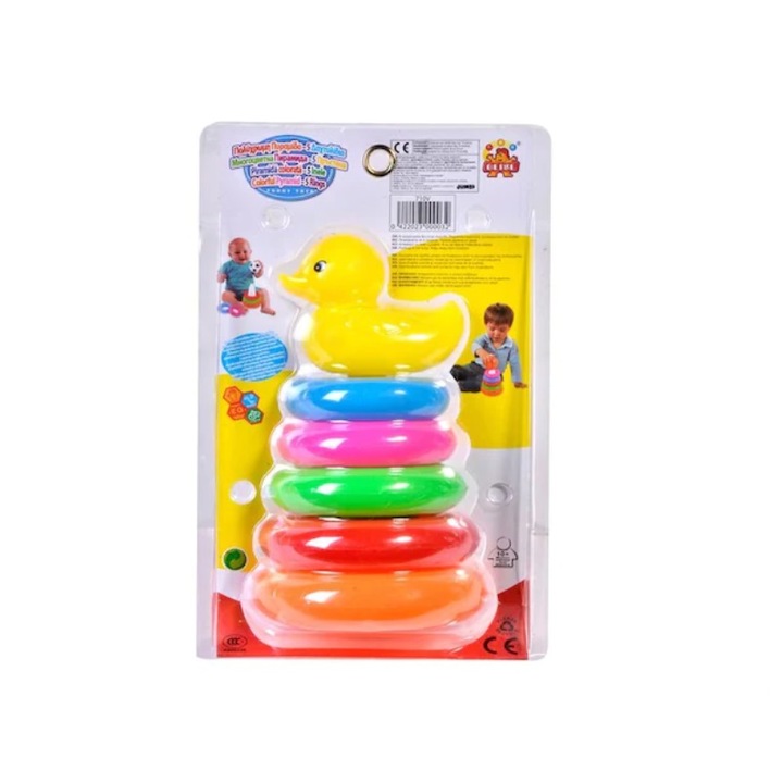 Set jucarie de sortat forme, piramida, 5 inele de plastic, 25*16*12 cm, +10 luni