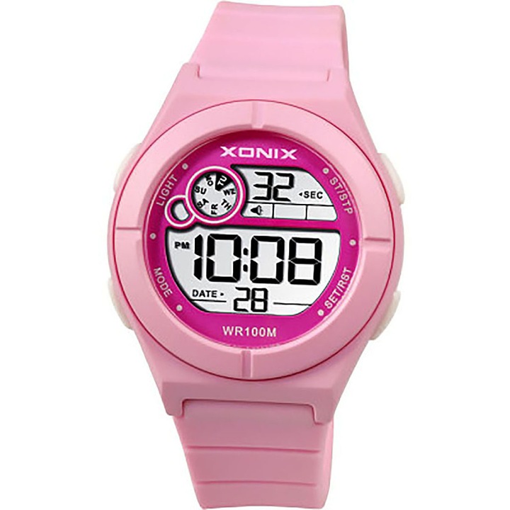 Ceas copii Xonix, ZXX83961Q/1, Digital, Functii sport, 10ATM, Silicon/Plastic, Roz
