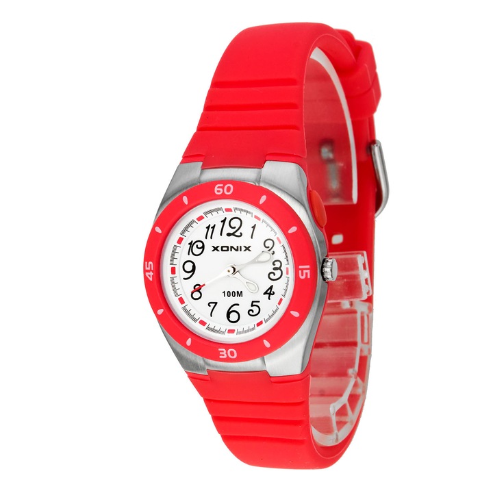 Ceas copii Xonix, XADO/5, Analog, 10ATM, Silicon/Plastic, Rosu/Argintiu