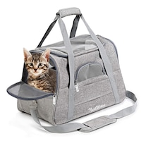 Geanta pentru transport animale mici NextWave®, pisica, caine, iepure, din panza, 44x28x25, baza rezistenta cu covoras, gri
