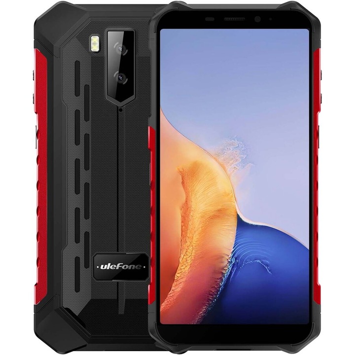 Мобилен телефон Ulefone Armor X9, осемядрен процесор MediaTek Helio A25, IPS LCD 5.5, 3GB RAM, 32GB светкавица, двойна камера 13 + 2 MP, Wi-Fi, 4G, две SIM карти, Android, черно/червено