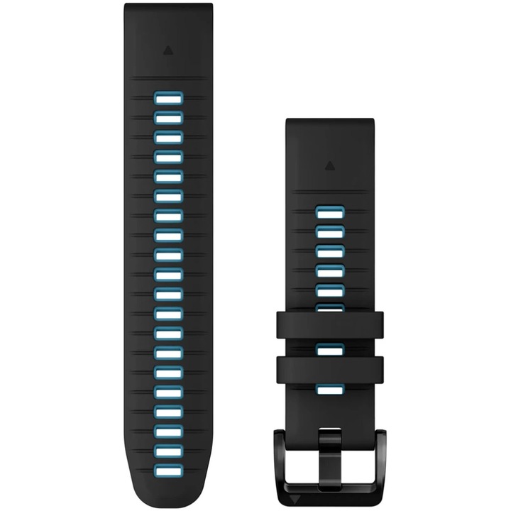 Curea pentru smartwatch Garmin, 22mm, QuickFit, silicon, Black/Cirrus Blue