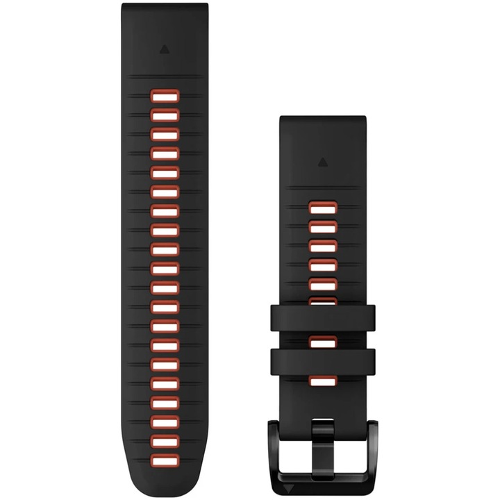 Curea ceas smartwatch Garmin, 22mm, QuickFit, Silicon, Black/Flame Red
