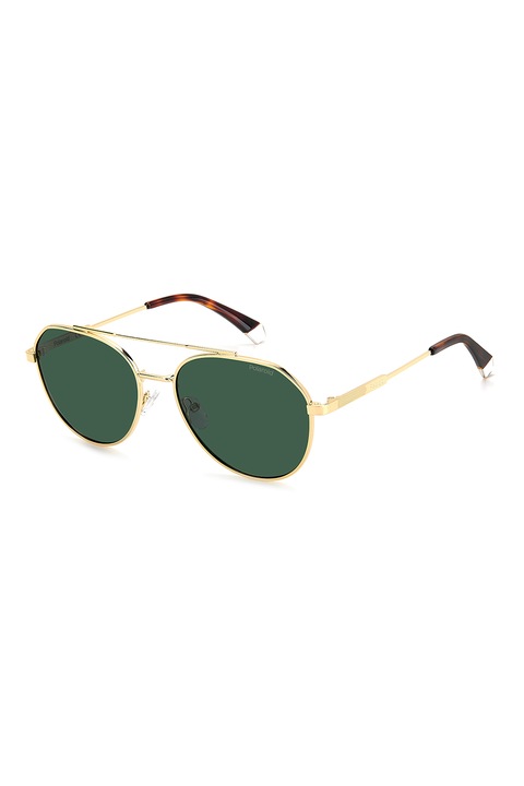 Polaroid, Ochelari de soare aviator polarizati, 56-17-145, Auriu/Verde inchis