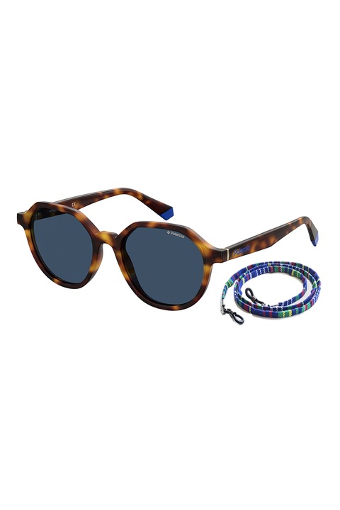 Polaroid, Ochelari de soare rotunzi unisex polarizati, 51-18-140, Maro/Albastru inchis/Maro scortisoara