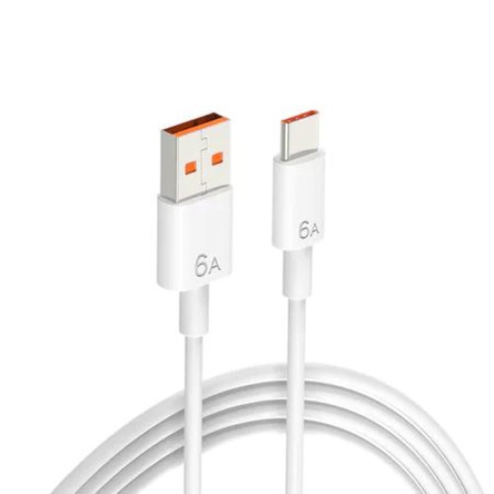 Cablu de date, Cauciuc, 1 m, USB-C, Alb