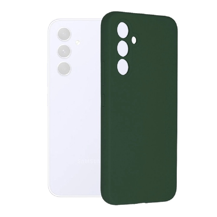 Husa din silicon pentru Samsung Galaxy S23 Ultra, Interior Catifelat cu Microfibra, Perfect Fit, Protectie Camere, Bumper Ecran, Verde padure