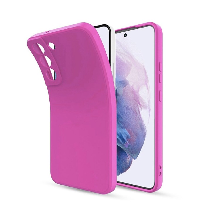 Husa din silicon pentru Samsung Galaxy S23, Interior Catifelat cu Microfibra, Perfect Fit, Protectie Camere, Bumper Ecran, Roz neon