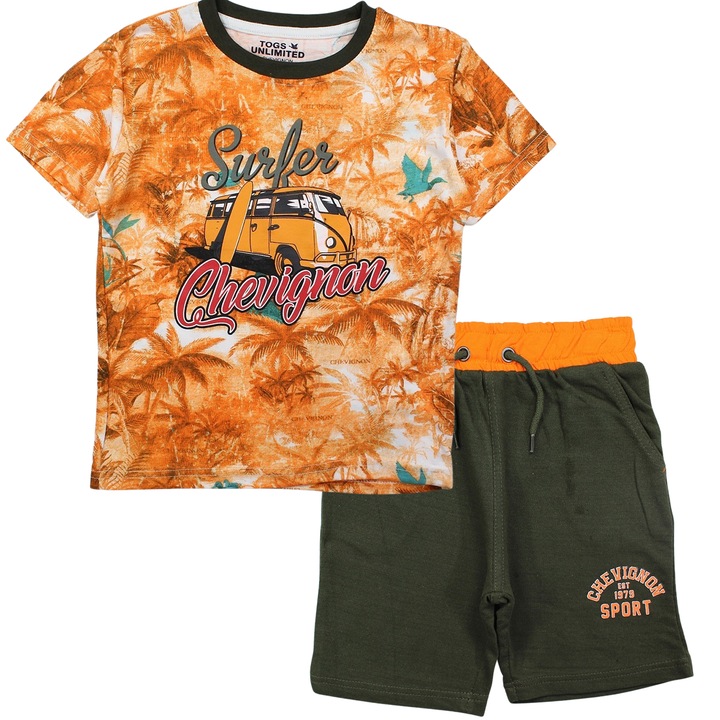 Compleu. baieti. portocaliu. verde. Chevignon