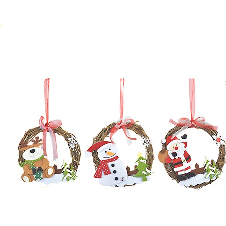 Set 3 ornamente pentru brad Craciun, Ratan, Multicolor