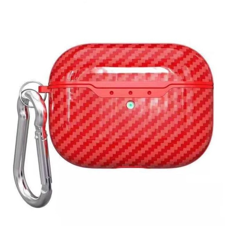 Husa de protectie AirPods Pro intr-o nuanta de rosu carbon de inalta calitate, dotata cu carabina de sigurant
