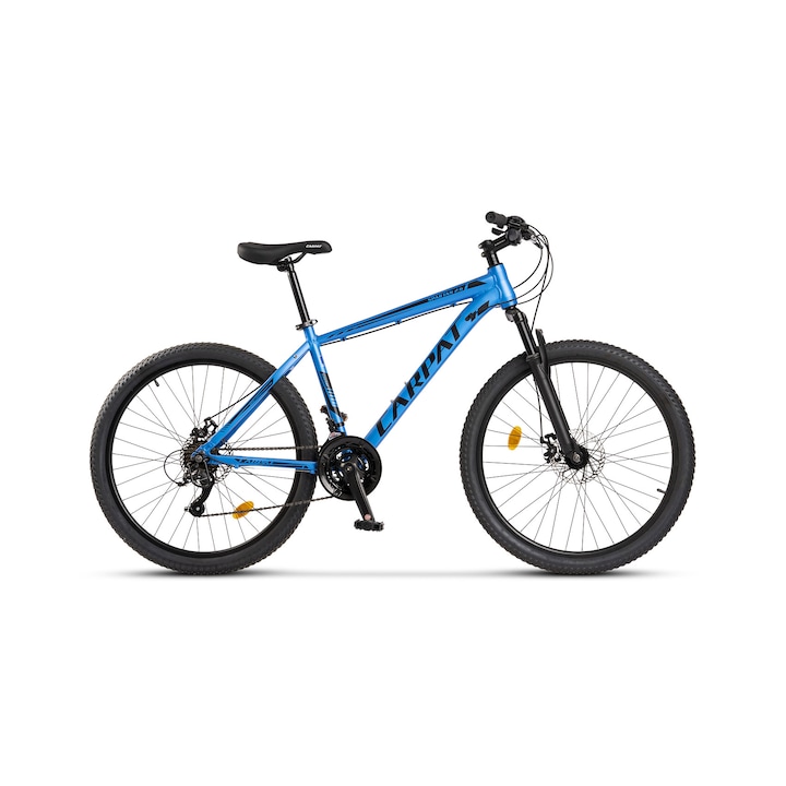 MTB велосипед с 26" колела, предно окачване, последователни лостове, дискови спирачки-предни/задни, 21 скорости, синьо/черно, планински велосипед Carpat Spartan 2.6 с алуминиева рамка