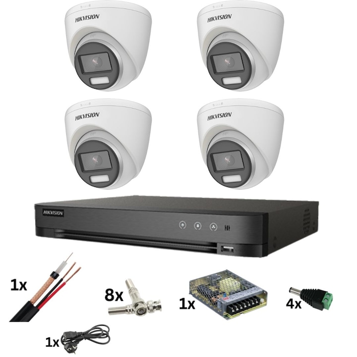 Kit Supraveghere 2 Camere 8MP (4K) IR 30m Microfon, exterior, inregistrare 5MP, extensibil la 4, Complet + HDD2TB, acces mobil, noapte/zi, OOGIS™ K5MX2EBA-20