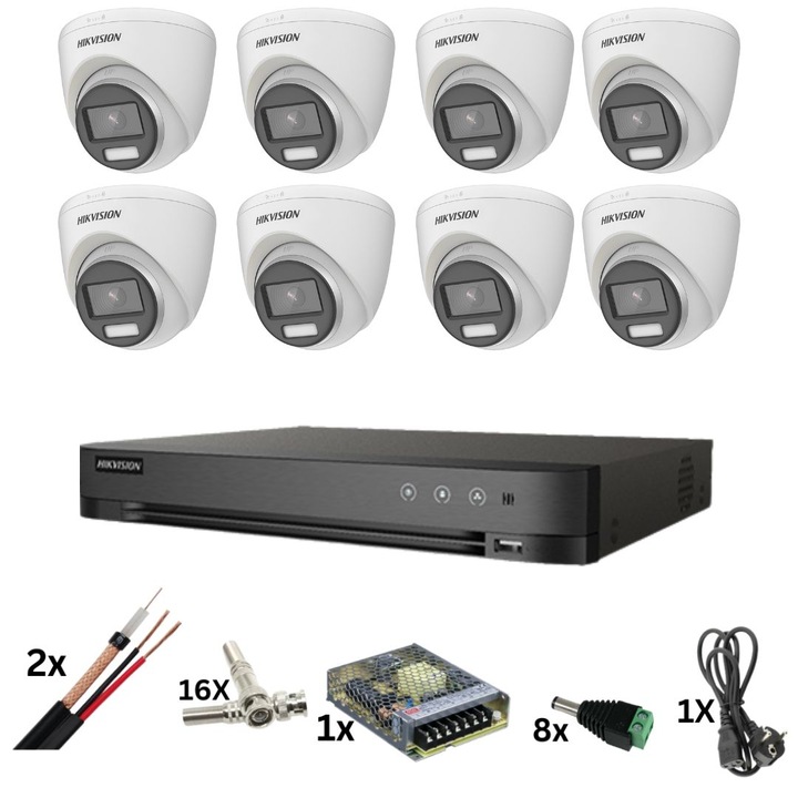 Sistem supraveghere video Hikvision 8 camere 4 in 1 8MP IR 60m, DVR 8 canale 4K