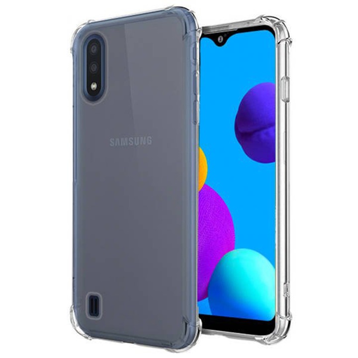 Ütésálló tok kompatibilis Samsung Galaxy A02-vel, Supreme Protection, Leejtésálló, Ütésálló, További védelem a sarkoknál, Minimalista kivitel, 1,5 mm, Átlátszó