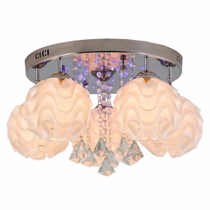 Плафон с 5 източника на светлина, Light Prestige, 5xE14, Метал/Пластмаса, Сребрист/Розов