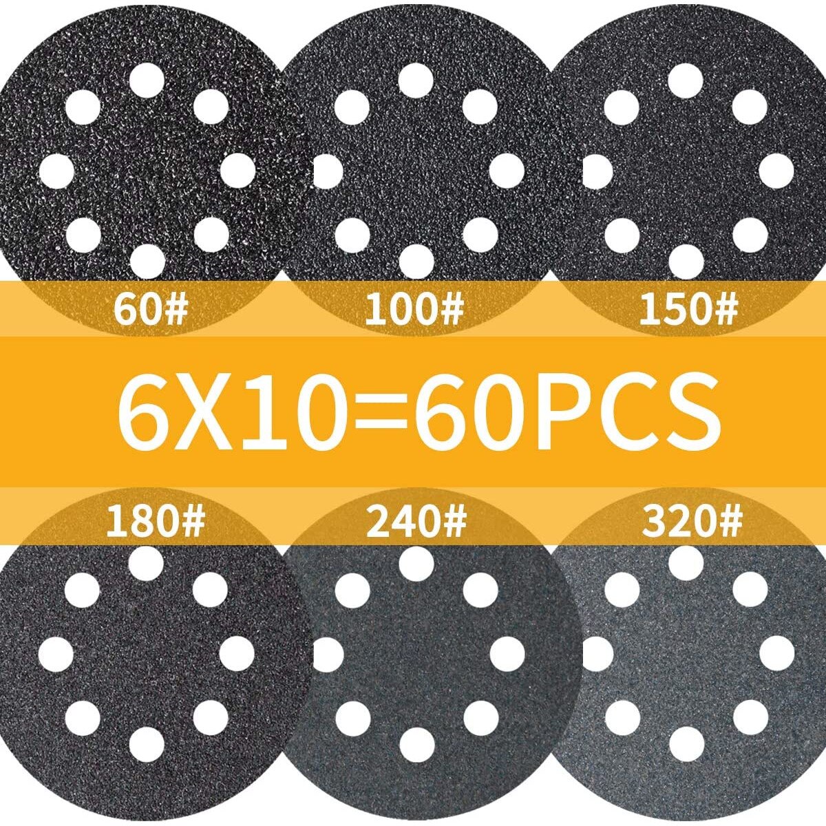 Set 60 buc discuri de slefuit cu carbura de siliciu de 125 mm, 8 gauri ...