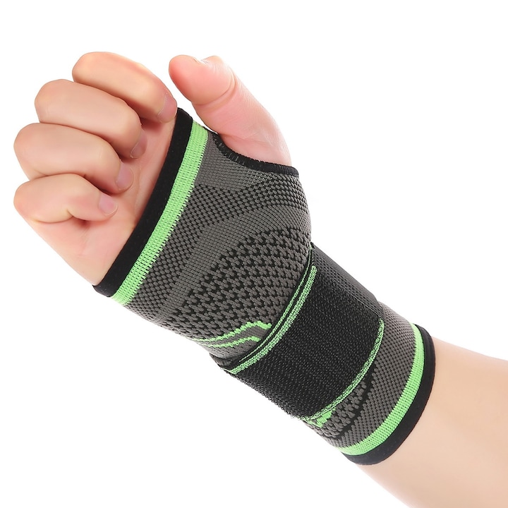 Orteza pentru incheietura mainii, 32% Spandex 68% Nailon, Gri cu verde, 1 bucata