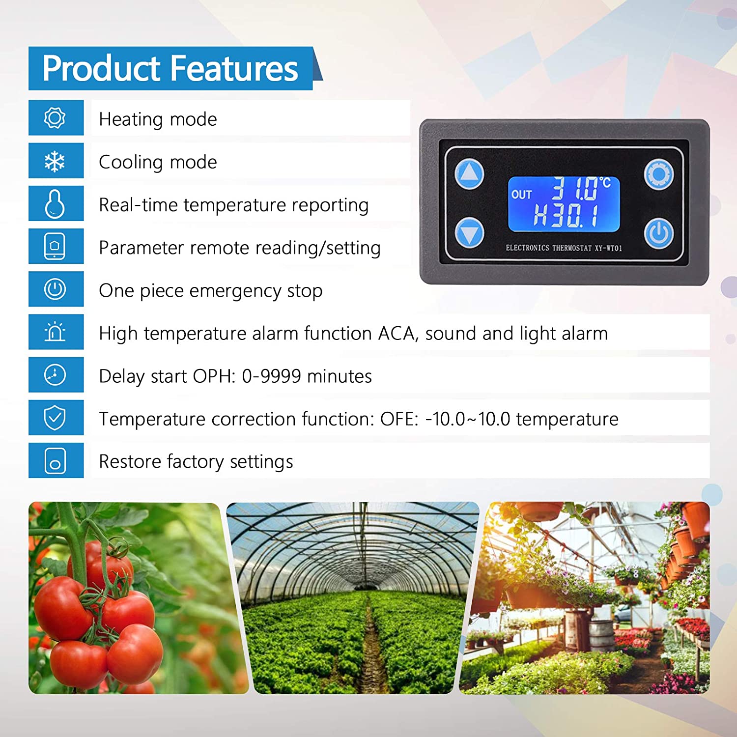 Termostat digital controler de temperatura, 12V 24V, Afisaj LCD, Racire si  incalzire, Placa de comutare automata, 1 bucata 