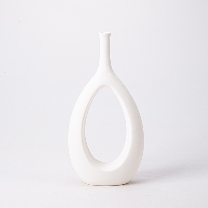 Vaza decorativa moderna, Ceramica, Inaltime 30 cm, Alb