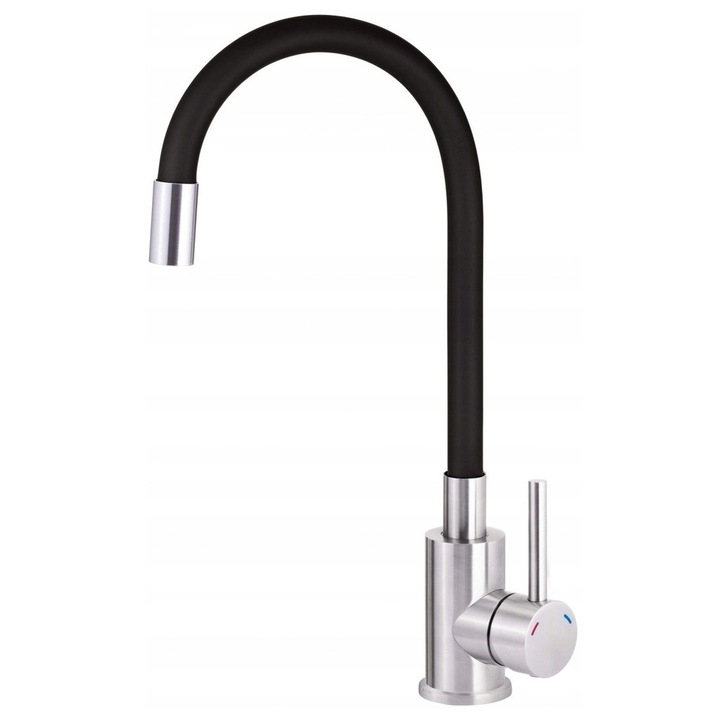Кухненски кран, Deante, INOX/Силикон, Гъвкава дюза, 380 mm, Черен