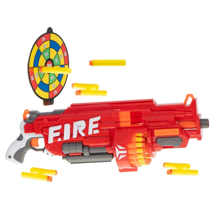 Arma Blaze Storm Andyluc® cu 40 gloante din spuma + Tinta, rosu