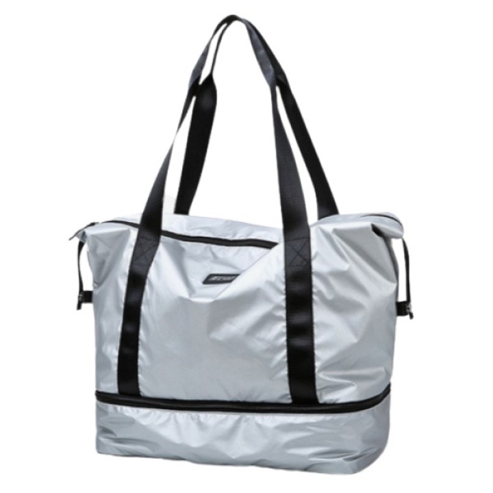 Geanta sport pentru calatorii, impermeabila cu aspect metalic, compartiment pentru incaltaminte, Escalate, 41x23x34 cm, Gri
