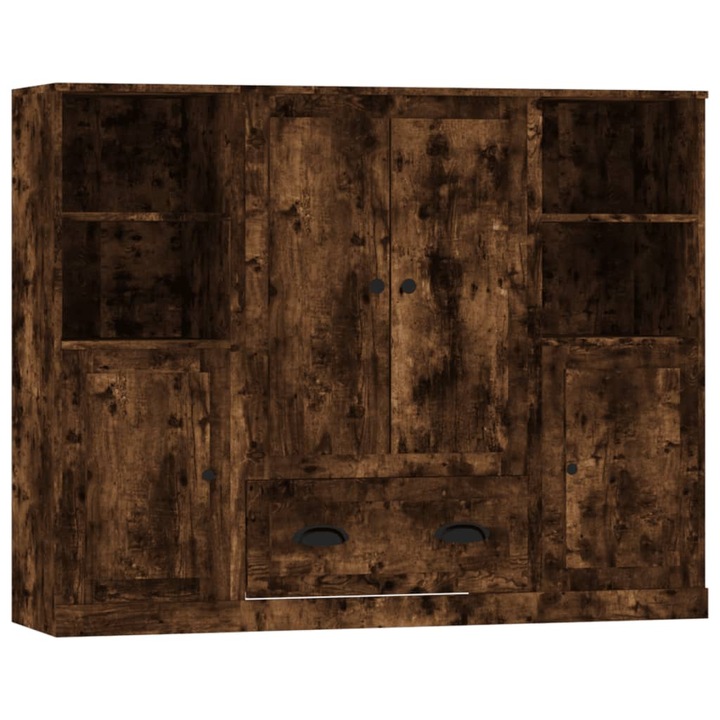 Set dulapuri inalte vidaXL, 3 buc., stejar fumuriu, lemn compozit, 40.9 kg