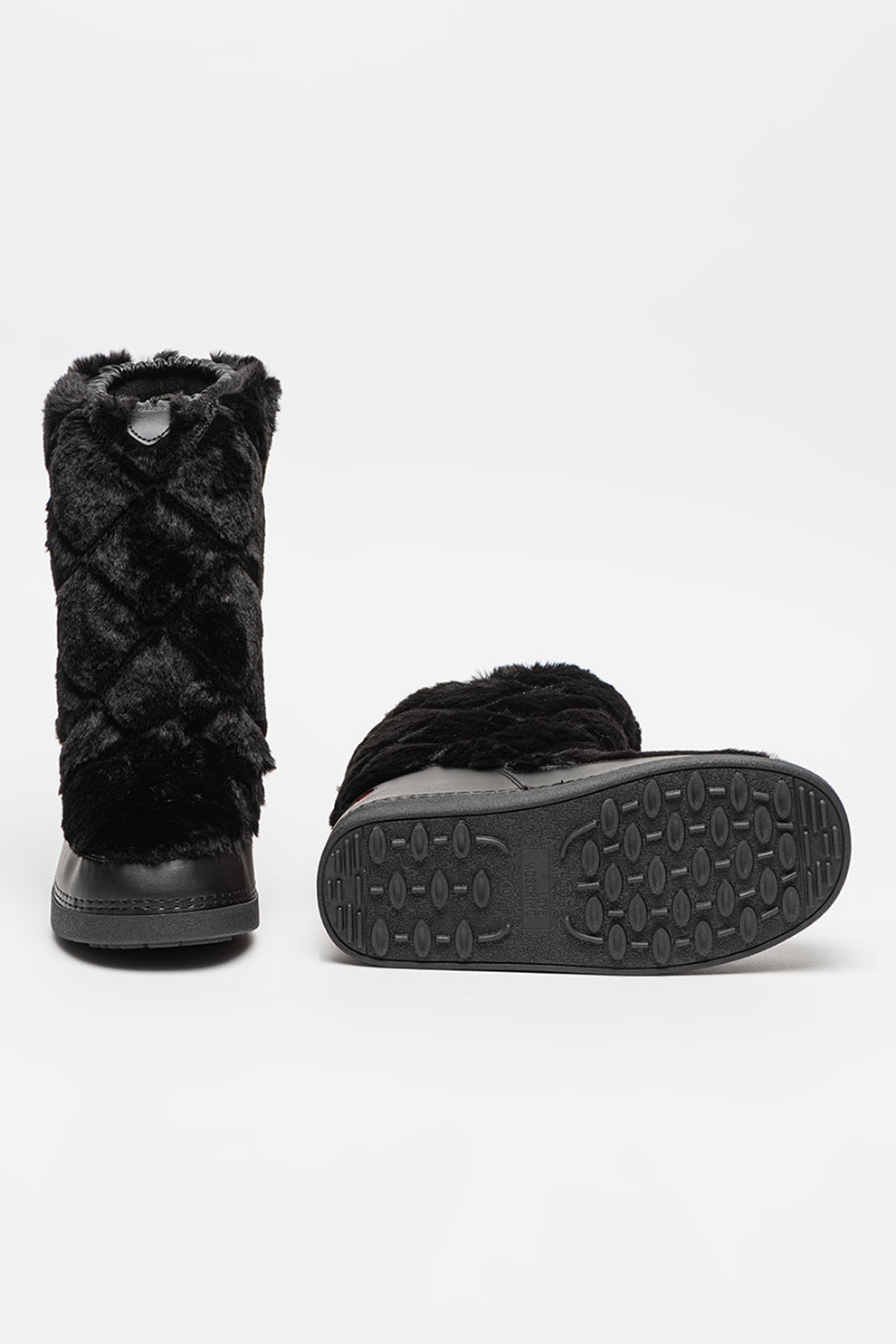 Love Moschino, Cizme mid-calf fara inchidere cu insertii de blana