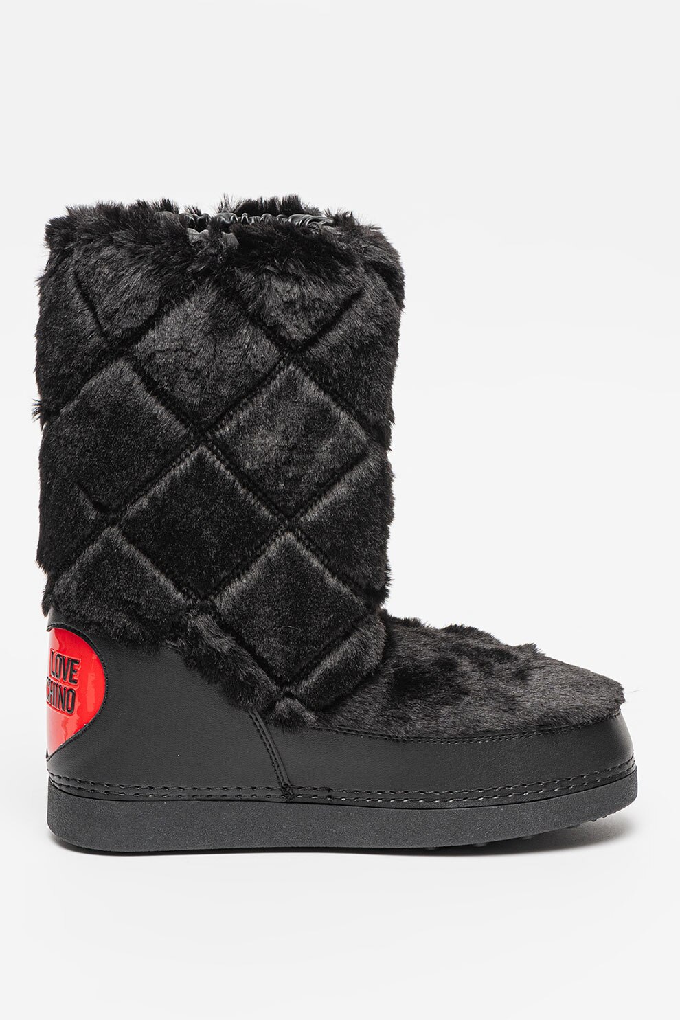 Love Moschino, Cizme mid-calf fara inchidere cu insertii de blana