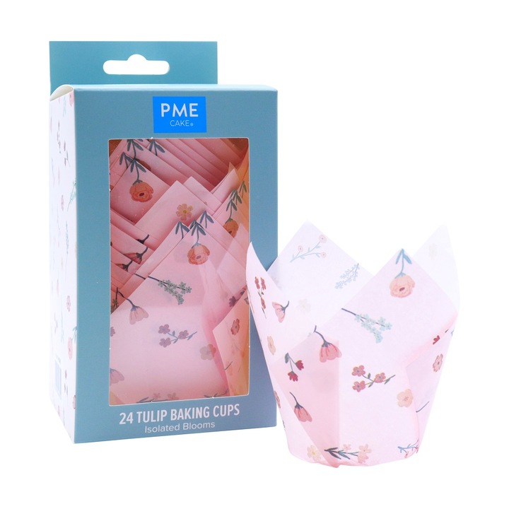 24 db rózsaszín tulipán típusú virágos cupcake papír készlet, PME